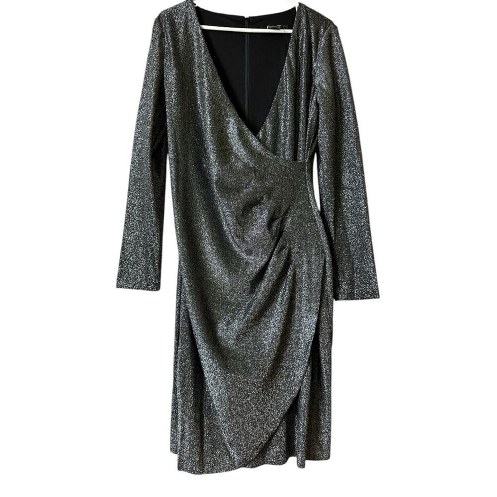DKNY Women’s Long Sleeve Elegant Black Silver Glitter Dress Sz 10 NWT
